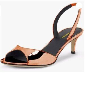 Milooey shoes Women Comfy Slingback Kitten Low Heels Elegant Peep Toe Orange